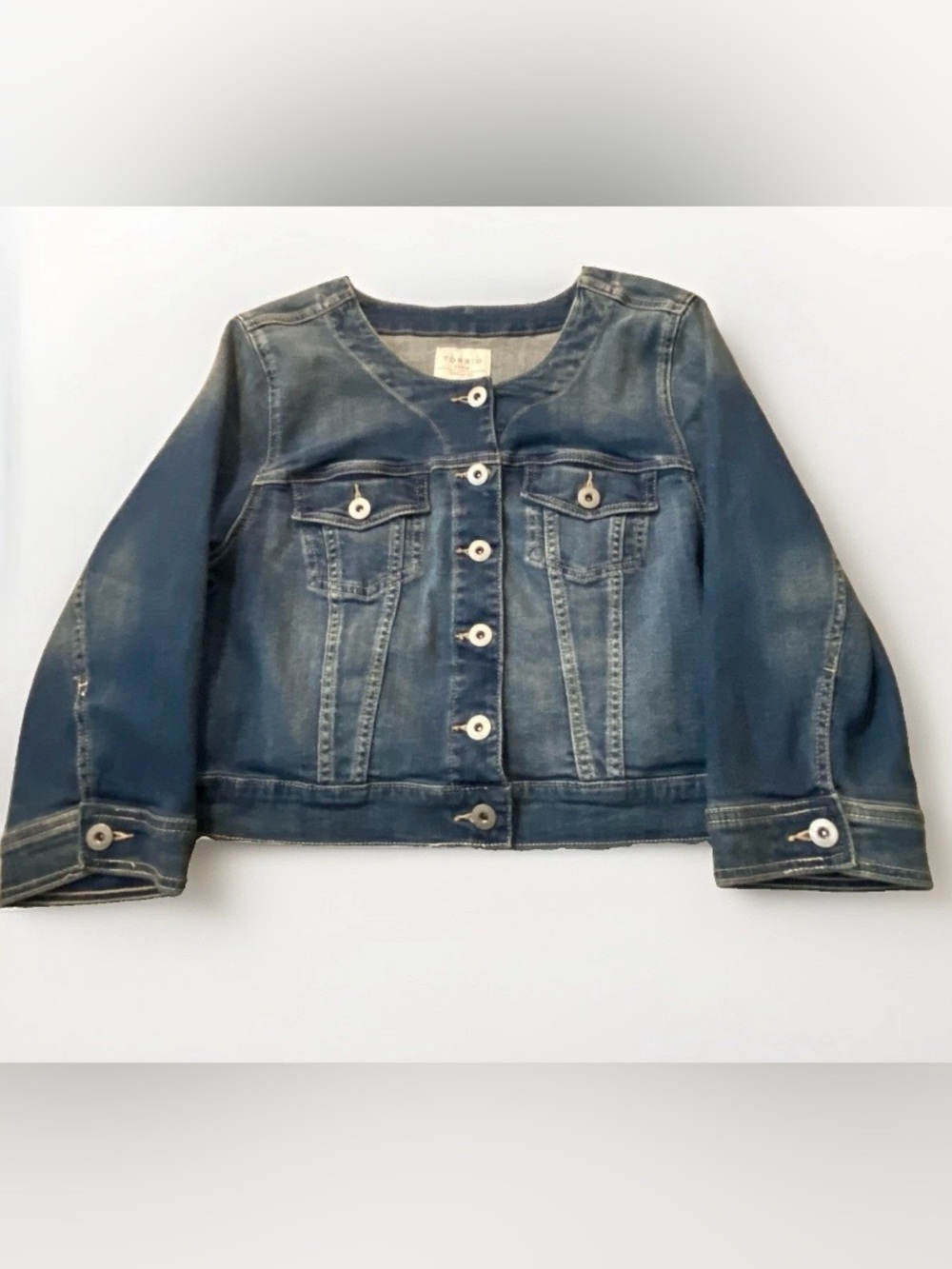 Torrid Denim Women's First at Fit Blue Distressed Denim Jacket, Size 2